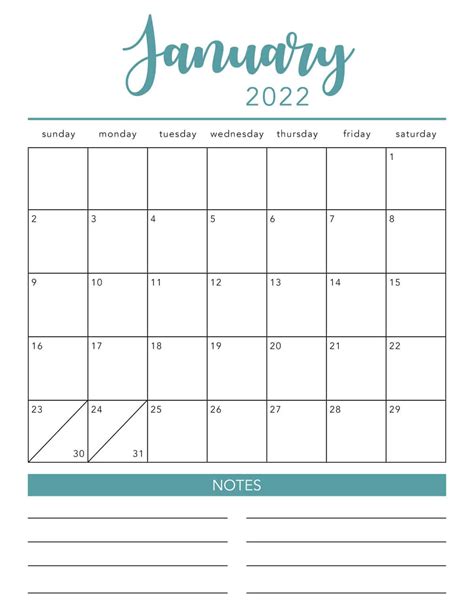 Fillable Calendar Template 2022
